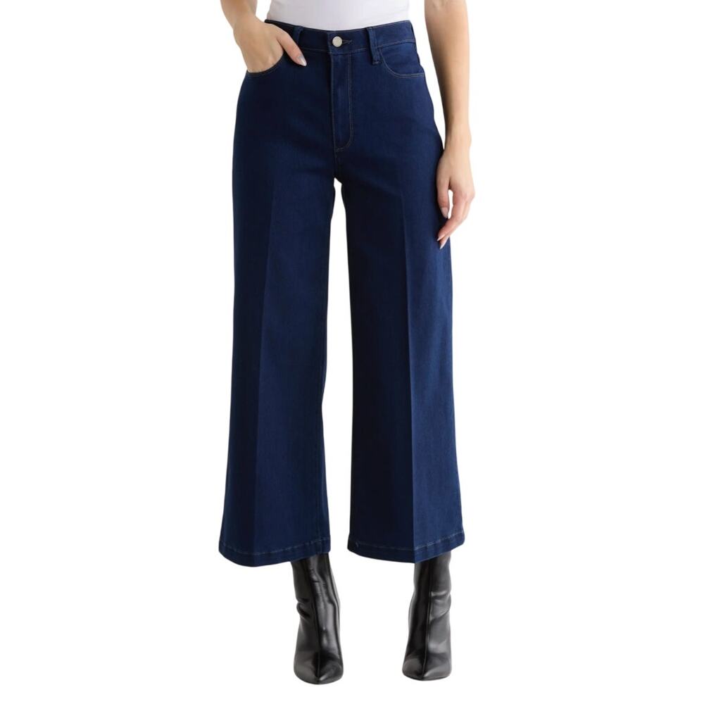 PAIGE Genesee Crop Wide Leg Twee Indie Casual Dark Blue Denim Wash Jeans Pants